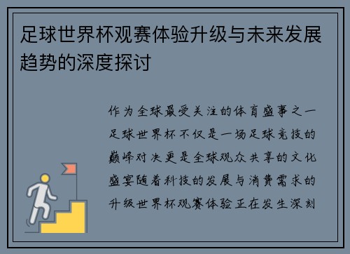 足球世界杯观赛体验升级与未来发展趋势的深度探讨