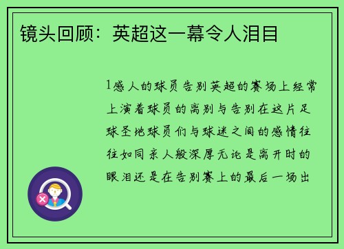 镜头回顾：英超这一幕令人泪目