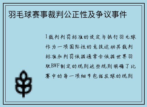 羽毛球赛事裁判公正性及争议事件